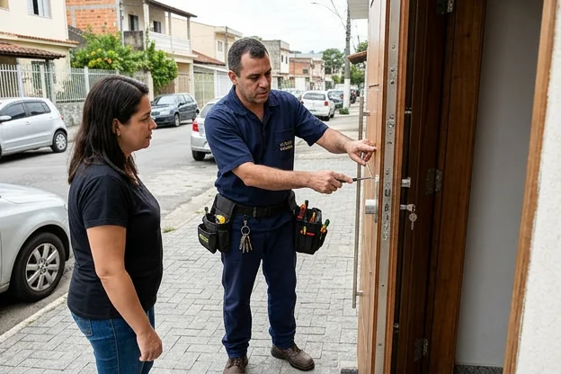 Especialista em segurança analisando portas em Volta Redonda.