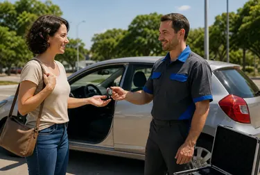 Profissional de chaveiro abrindo um carro usando equipamentos especializados em Volta Redonda.